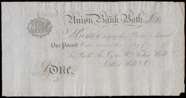 One Pound Union Bank, Bath, unissued (c.1797), uniface, For Rich'd Tho. Crowe, W...