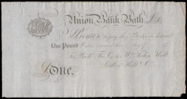 One Pound Union Bank, Bath, unissued (c.1797), uniface, For Rich'd Tho. Crowe, Wm. Foden Holt, Ludlow, Holt & Co., watermark: UNION BANK BATH, minor p...