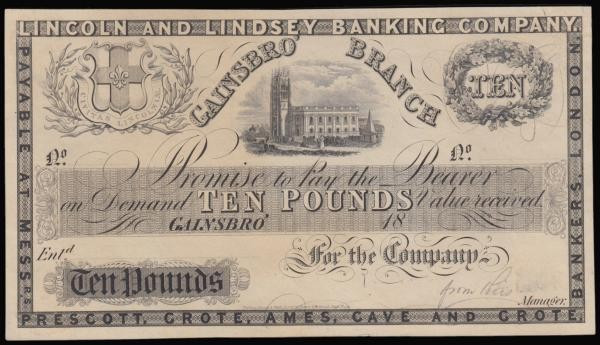 Ten Pounds Lincoln and Lindsey Banking Company, Gainsbro' Branch, Payable at Mes...