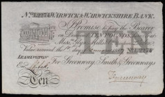 Ten Pounds Warwick and Warwickshire Bank, Leamington, for Greenway, Smith & Greenways 1/1/1887, No. L2274, Outing 2279f, GEF with the odd small ink sp...