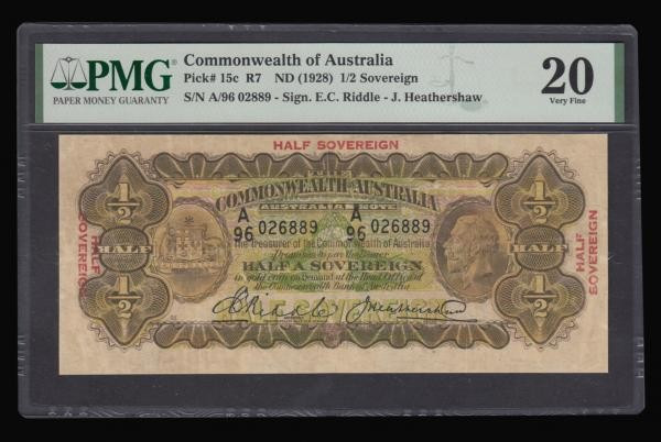 Australia Half Sovereign Riddle and Heathewshaw (1928) Pick 15c PMG Very Fine 20...