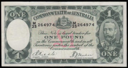 Australia One Pound 1933 issue M23 264974 signatures Riddle and Sheehan, Pick 22, tiny rust spots in the lower reverse margin, otherwise around VF

...