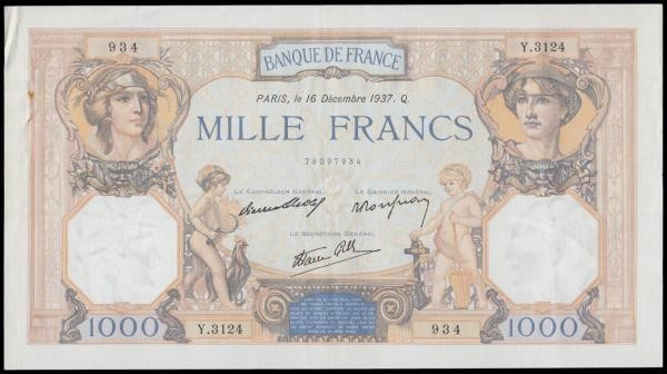 France 1,000 Francs 16 December 1937 Pick 79c EF

Estimate: GBP 25 - 45