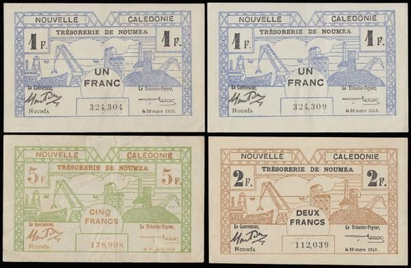 New Caledonia (4) Five Francs 15/6/1943 issue, Pick 58 NVF, Two Francs 29/3/1943...