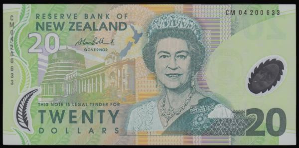 New Zealand 20 Dollars, 1999 issue, signature Alan Bollard, CM04 200633 Pick 187...