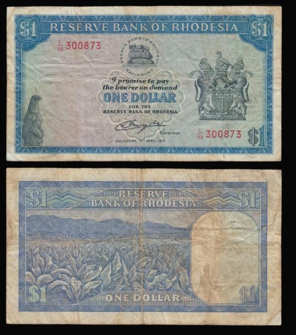 Rhodesia (3) One Pound (2) 21/9/1964 issue, G/5 095540, Pick 25a, About Fine wit...