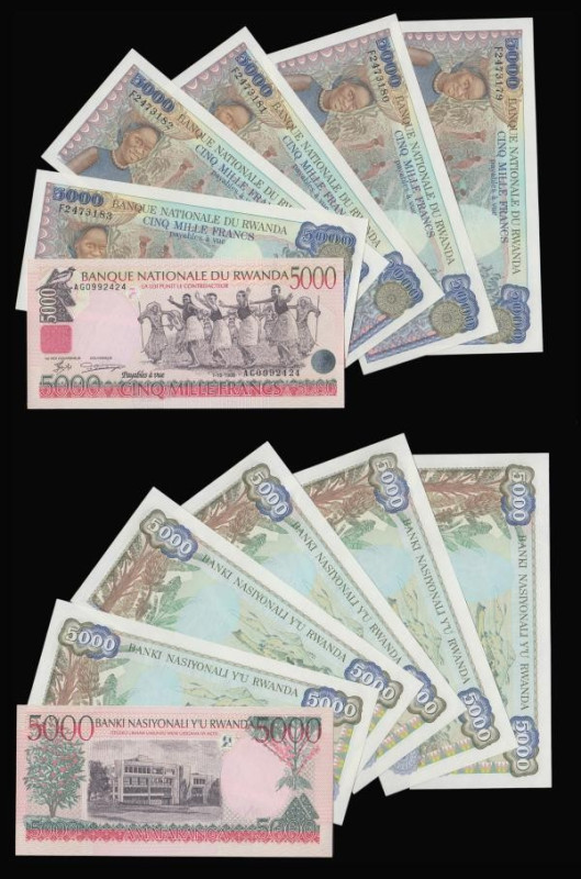 Rwanda (13) 5000 Francs 1988 issue (5) consecutive numbers F2473179 to F2473183 ...