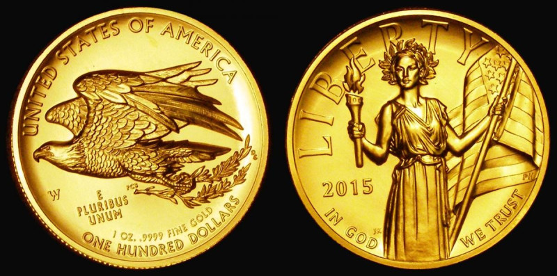 USA One Hundred Dollars 2015W Liberty One Ounce High Relief UNC in capsule with ...