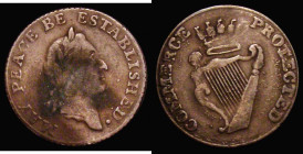 Farthing 18th Century Middlesex, Social Series undated DH1164, Obverse: Bust right MAY PEACE BE ESTABLISHED, Reverse: Harp left with coronet above COM...