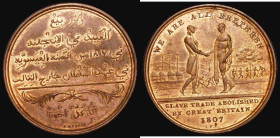 Abolition of the Slave Trade 1807 36mm diameter in bronze by G.F.Pidgeon and J. Philip, Eimer 984a Obverse: Two men stand facing each other, with hand...