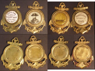 Admiral Lord Nelson - A Set of four commemorative Visitor Souvenirs from HMS Victory (c.1905), each in gilt-brass, in the form of a life-belt set on a...