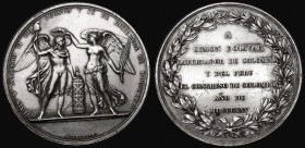 Colombia - Medal of Honour, dedicated by the congress to Simon Bolivar 1825, upon the victories at Junin and Ayacucho, 54mm diameter in silver by R.Ga...