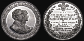 Marriage of the Prince of Wales to Princess Alexandra 1863 51mm diameter in White Metal by Ottley, Eimer 1563a, Obverse: Busts right, conjoined, H.R.H...