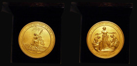 USA Centennial Medal 1876 Centennial Exposition 56mm diameter in gilt copper by William Barber, Obverse: Liberty placing wreaths on the heads of Indus...