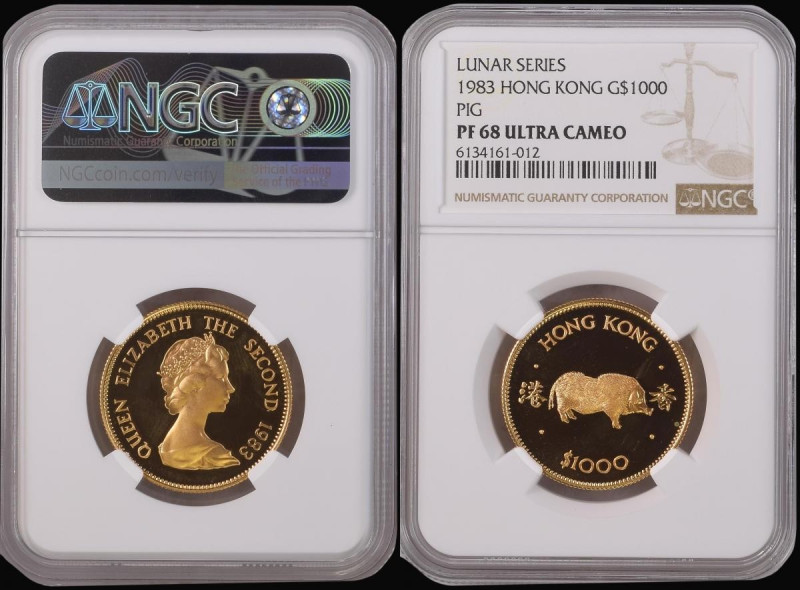 Hong Kong $1000 Gold 1983 Year of the Pig, Gold Proof KM#51 in an NGC holder and...