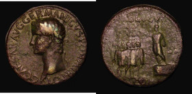 Brass Sestertius, Caligula, Rome 37-8, Rev.Caligula on platform haranguing 5 soldiers, ADLOCVT above, COH in ex. (RIC 23, RCV1799v) GF on a tidy flan,...