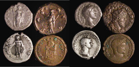 Roman (4) Denarius Trajan (115-116AD) Obverse: Laureate bust right with bare chest, fold of aegis on shoulder front and back, [IMP CAES] NER TRAIANO O...