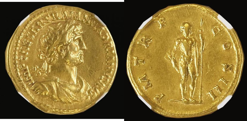 Roman Gold Aureus Hadrian (117-138AD) minted 119-120AD, Obverse: Bust right drap...