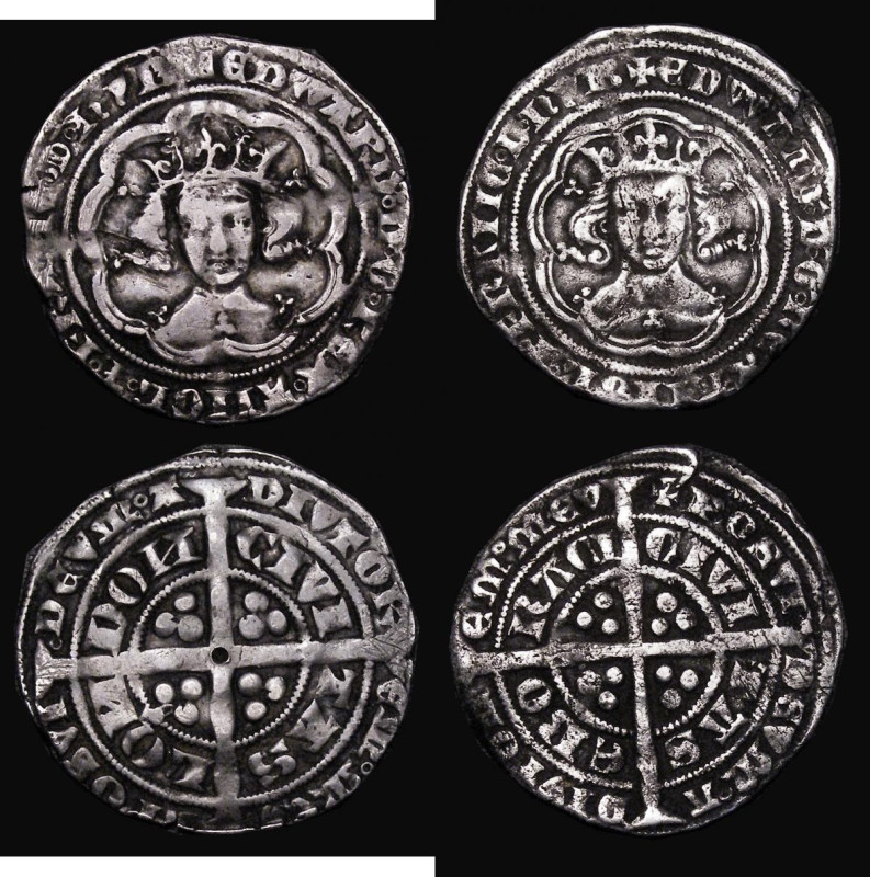 Groats (2) Edward III London Mint, Pre-Treaty period (1351-1361) Type C, Lombard...