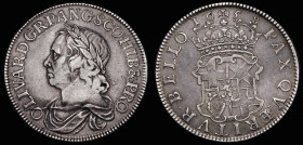 Crown 1658 8 over 7 Cromwell ESC 10, Bull 240 About VF the characteristic obverse die crack in this and at the middling stage, an even and pleasing ex...