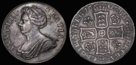 Crown 1707 Roses and Plumes, SEXTO edge, ESC 102, Bull 1343, GVF and bold, the obverse with some thin scratches and light haymarking, the reverse with...