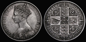 Crown 1847 Gothic, plain edge, n over inverted n in UNITA, ESC 291, Bull 2578, Cleaned, otherwise GVF

Estimate: GBP 5000 - 6000