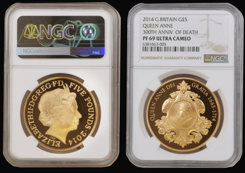 Five Pound Crown 2014 300th Anniversary of the Death of Queen Anne S.L32 Gold Pr...