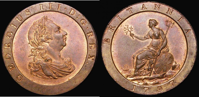 Penny 1797 11 Leaves Peck 1133 UNC with traces of lustre, the reverse with minor...