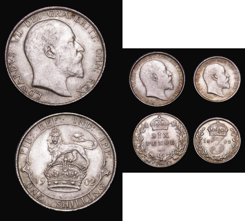 Shilling 1902 ESC 1410, Bull 3587 UNC, Sixpence 1902 ESC 1785, Bull 3597 UNC, Th...