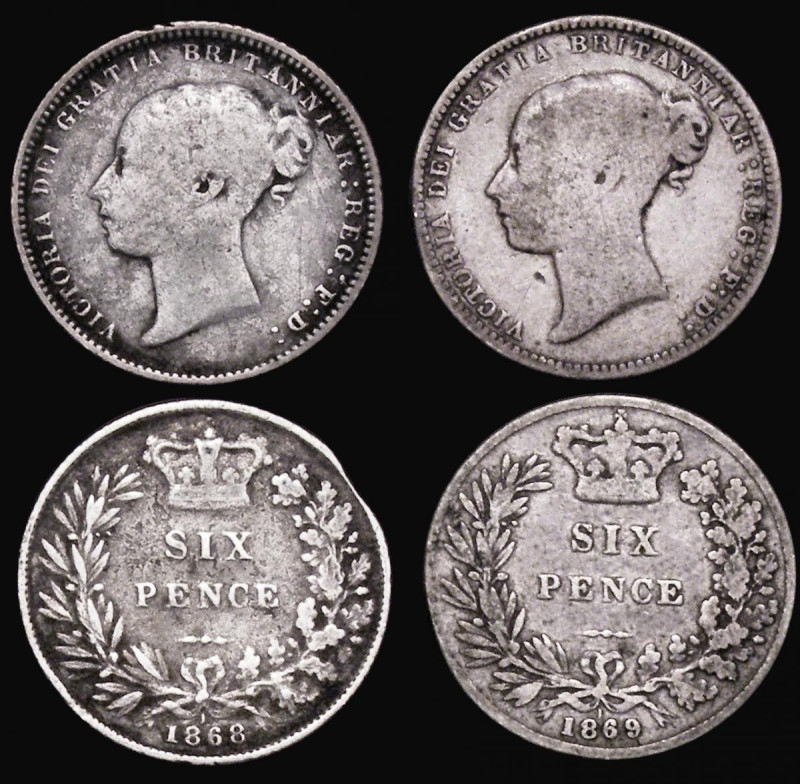 Sixpences (2) 1868 ESC 1719, Bull 3218, Davies 1073, dies 3A, Die Number 1 VG wi...