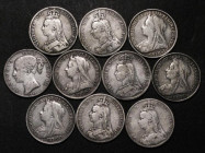 Crowns (10) 1845, 1887, 1889 (2), 1890, 1891, 1893 LVI, 1895 LIX, 1896 LIX, 1897 LXI, VG to Near Fine

Estimate: GBP 100 - 200