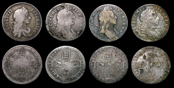 Shillings (4) 1668 Second Bust, the second 6 in the date with an extra piece ext...