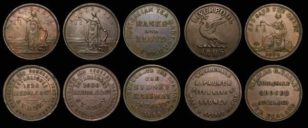 Australia Penny Tokens (4) 1855 Hanks & Lloyd - Opening of the Sydney Railway, 1...