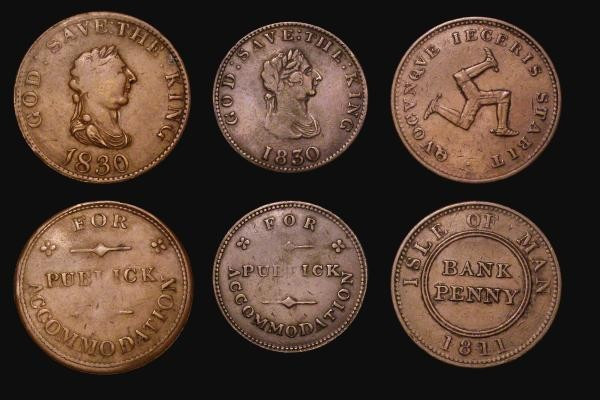 Isle of Man (5) Pennies (2) 1811 Bank Half Penny W.2070, KM#Tn10, Good Fine, 183...