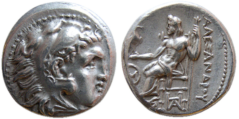 KINGS of MACEDON. Alexander III. 336-323 BC. AR drachm (4.25 gm; 18 mm). Head of...