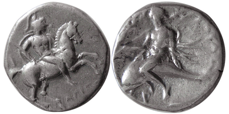 CALABRIA, Tarentum. Circa 272-240 BC. AR Nomos (6.50 gm; 19 mm). Di- and Apollon...