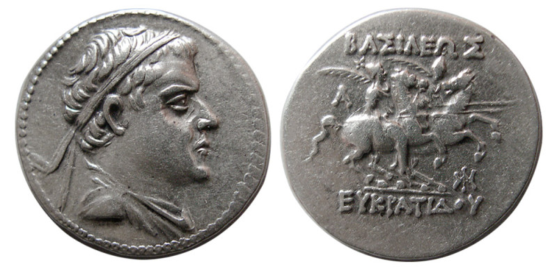 KINGS of BAKTRIA. Eukratides I. ca. 171-145 BC. AR drachm (4.14 gm; 18 mm). Diad...