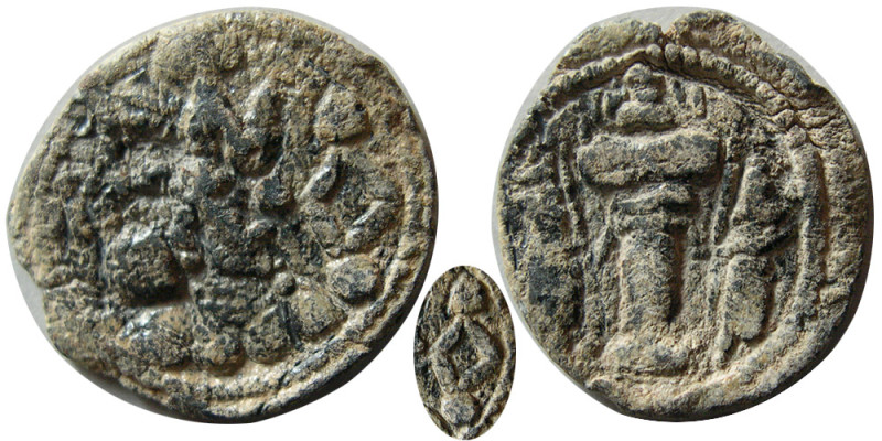 SASANIAN KINGS, Shapur II. 309-379 AD. PB (Lead) Unit (3.09 gm; 18 mm). Standard...