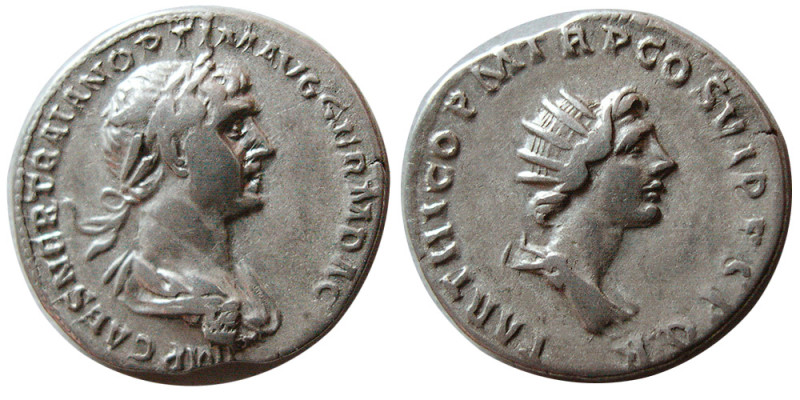 ROMAN EMPIRE. Trajan, AD. 98-117. AR Denarius (3.14 gm; 18 mm). Rome, AD 116-7. ...