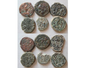 Group Lot of 6 Sasanian Bronze coins, some with rare symbols.