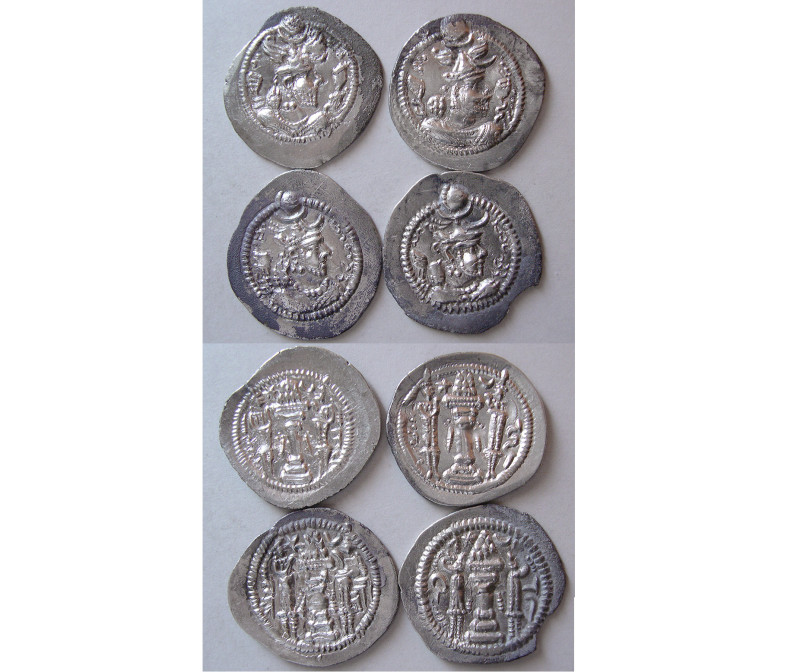 Group Lot of 4 Sasanian Kings, Peruz. Silver drachms. One with minor chipping. A...