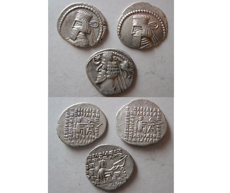 Group Lot of 3 Parthian Silver drachms. Lot includes 2 Artabanus IV and 1 Phraat...