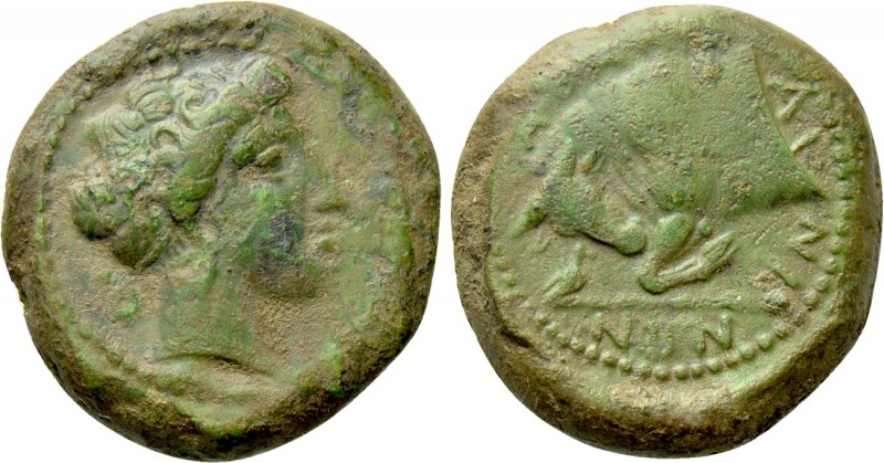 SICILY. Abakainon. Ae Hemilitra (343-336 BC).

Obv: Head of nymph right.
Rev:...