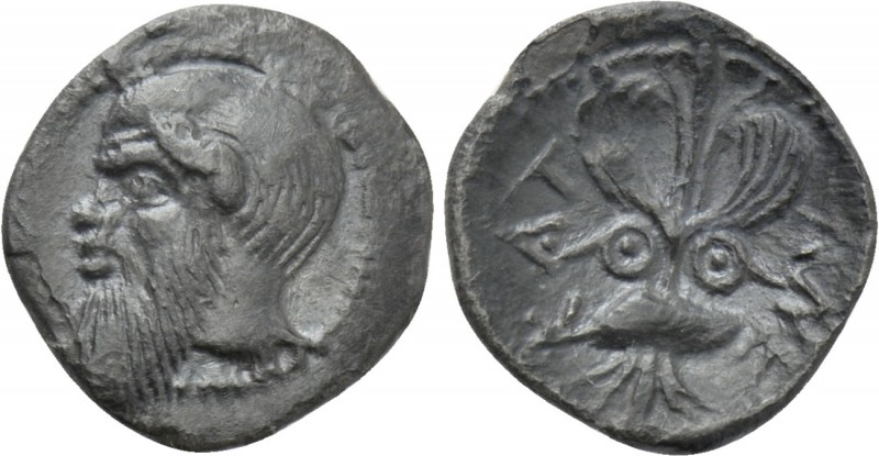 SICILY. Katane. Litra (Circa 461-450/45 BC). 

Obv: Head of Silenos left.
Rev...