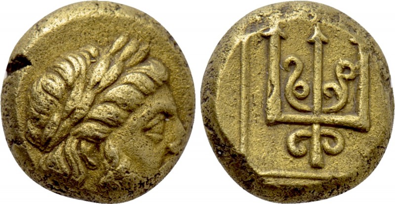 LESBOS. Mytilene. EL Hekte (Circa 377-326 BC). 

Obv: Laureate head of Poseido...