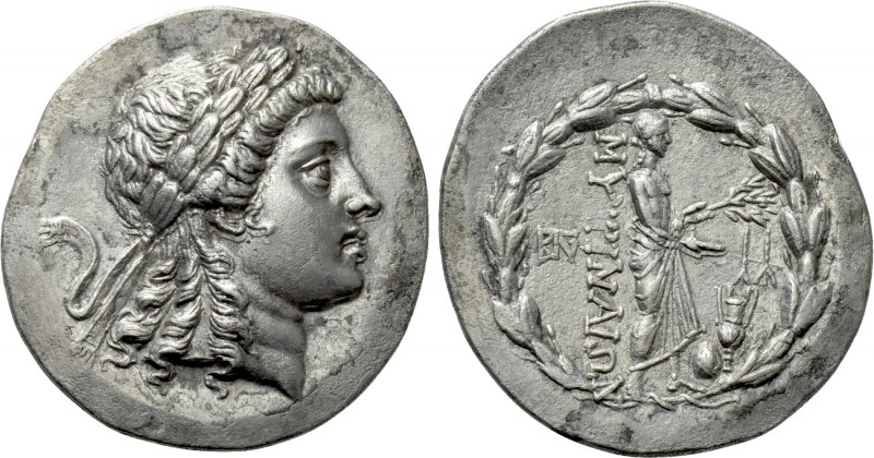 AEOLIS. Myrina. Tetradrachm (Circa 160-143 BC). Stephanophoric type.

Obv: Lau...