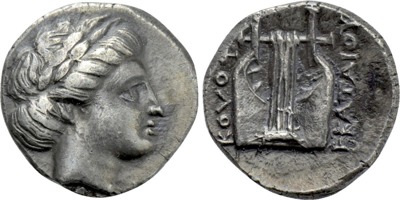 IONIA. Kolophon. Drachm (Circa 389-350 BC). Ekataios, magistrate. 

Obv: Laure...