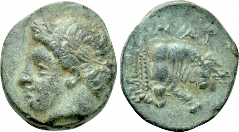 IONIA. Magnesia ad Maeandrum. Ae (Circa 400-350 BC). 

Obv: Laureate head of A...
