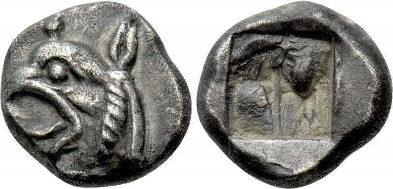 IONIA. Phokaia. Diobol (Circa 521-478 BC).

Obv: Head of griffin left.
Rev: R...