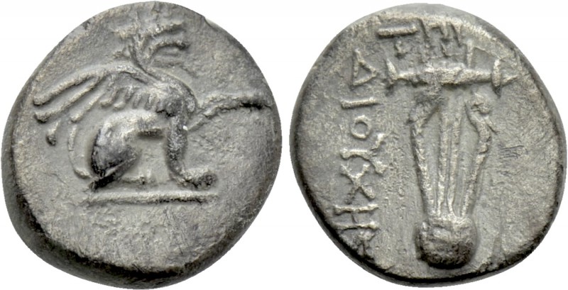 IONIA. Teos. Diobol (Circa 320-294 BC). Dioches, magistrate. 

Obv: Griffin se...
